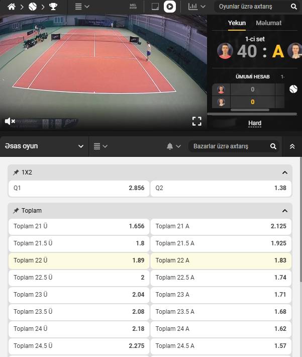 Live rejimində tennisə mərclər